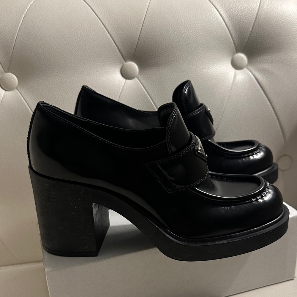 Prada Chocolate Platform, Triangle Logo Heeled Lo… - image 2